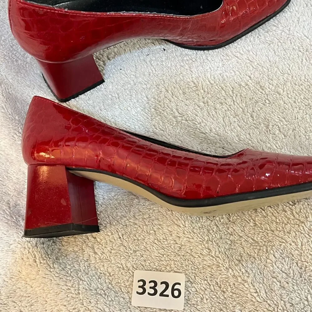 Vtg 80/90s Paul De LaGrange Women Red Pump Block Heel 36 Square Toe Retro France